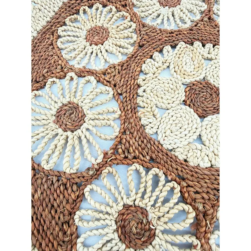 Vintage Woven Sunflower Placemat Round Floral Natural Fiber Boho Farmhouse 17 In